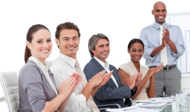 Assertive business clapping a good presentation clipart