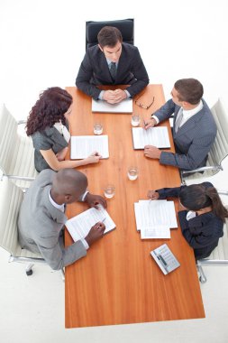 High Angle of business having a meeting clipart