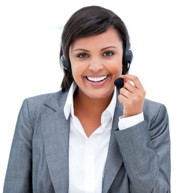 Portrait of an afro-american customer agent at work clipart