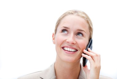 Portrait of a charming businesswoman talking on phone clipart