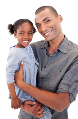 Happy Afro-American dad holding her little daughter clipart