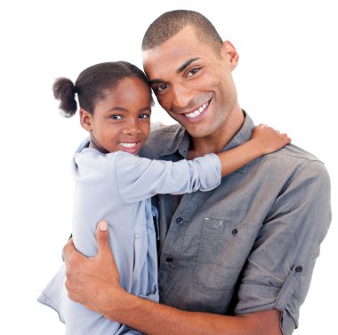 Afro-American father holding her little daughter clipart