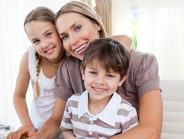 Portrait of a mother with her children clipart