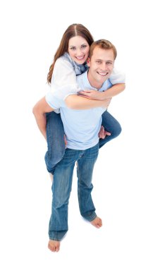 Enamoured couple enjoying piggyback ride clipart