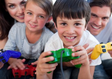 Excited Family playing video games clipart