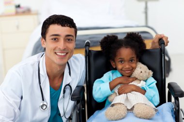 Doctor helping a sick child clipart