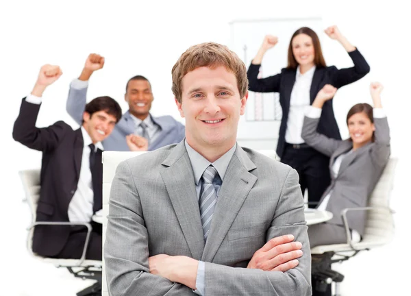Succesful business team punching the air — Stock Photo, Image
