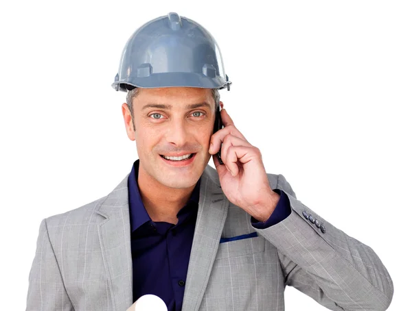 Arquiteto masculino carismático no telefone — Fotografia de Stock