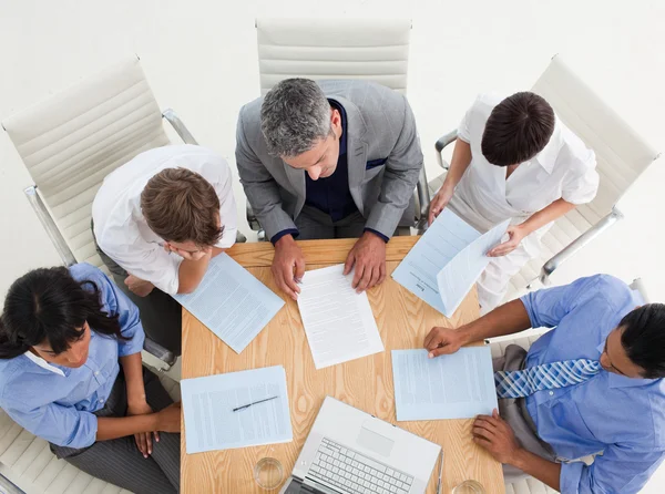 Concentrated international business studying a contract — Stock Photo, Image