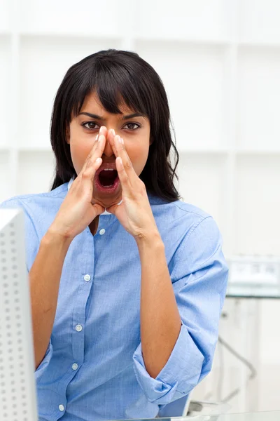 Anger young businesswoman shouting — Stock Photo, Image