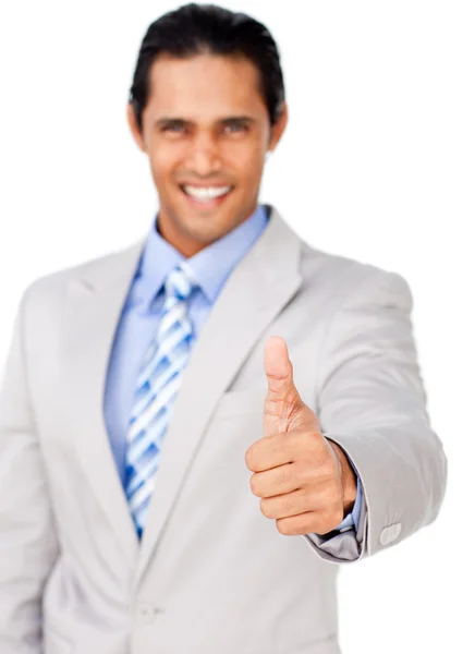 Портрет привлекательного бизнесмена с большим пальцем вверх — стоковое фото