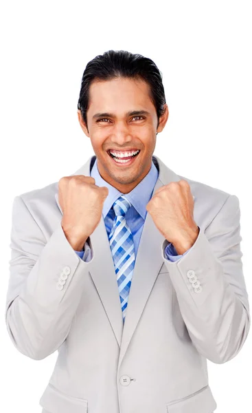 Portrait of a successful businessman punching the air — Stock Photo, Image