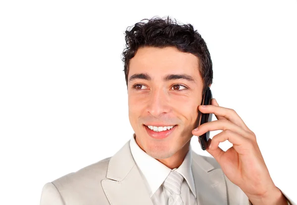 Γοητευτικό νέος επιχειρηματίας που μιλάει στο τηλέφωνο — Φωτογραφία Αρχείου