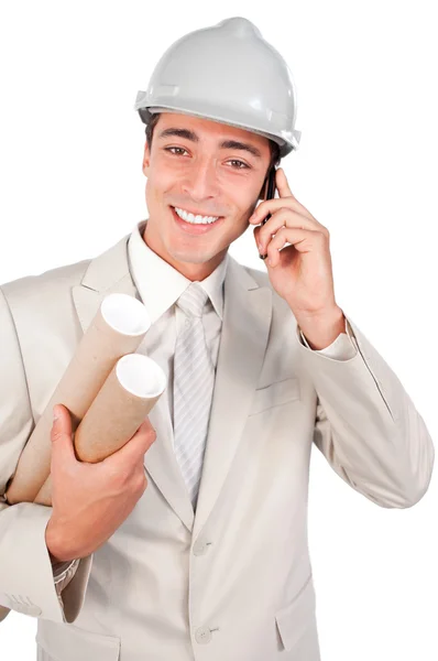 Magabiztos férfi építész beszél telefonon — Stock Fotó