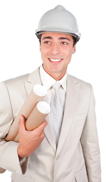 Confident male architect wearing a hardhat — Stock Photo, Image