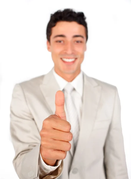 Успешный бизнесмен с большим пальцем вверх — стоковое фото