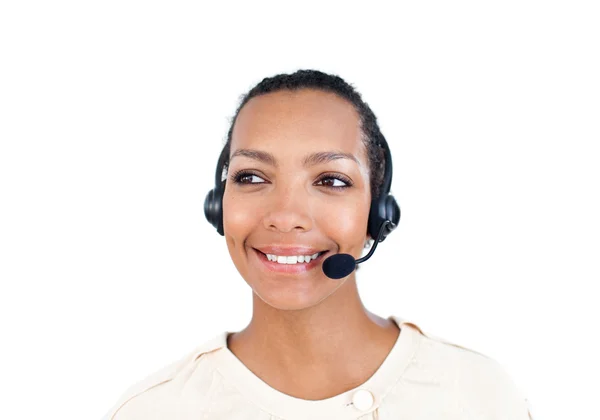Assertive Representante de servicio al cliente con auriculares puestos —  Fotos de Stock