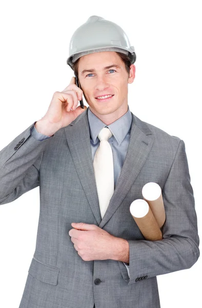 Attractive male architect talking on phone — Stock Photo, Image