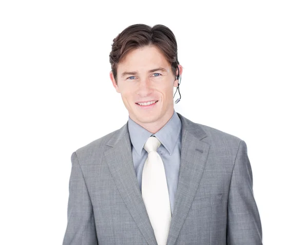 Assertive customer service agent with headset on — Stock Photo, Image