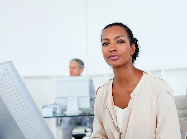 Beautiful businesswoman working at a computer — Stock Photo, Image
