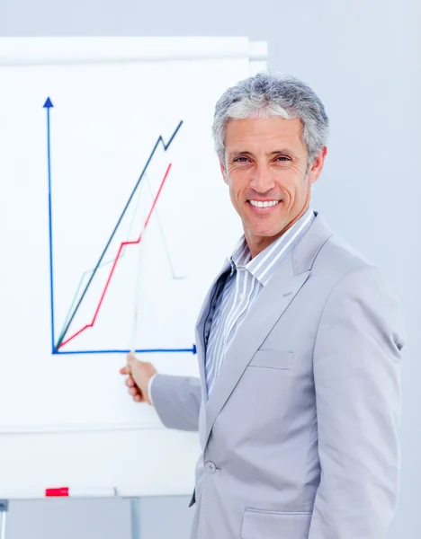 Vrolijke zakenman die een presentatie geeft — Stockfoto