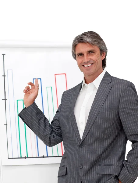 Volwassen zakenman bezig met een presentatie — Stockfoto