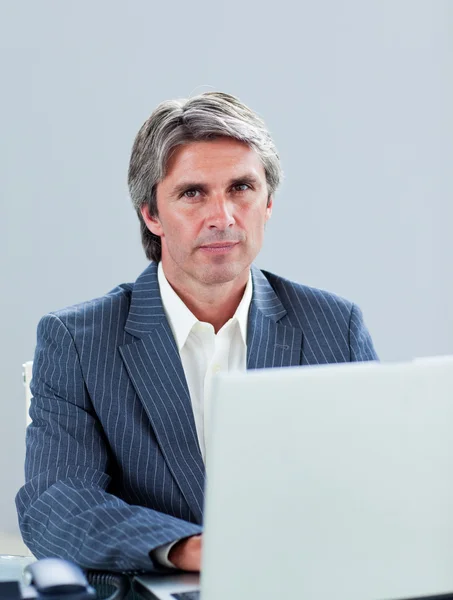 Ritratto di un dirigente maturo che lavora in un computer portatile — Foto Stock