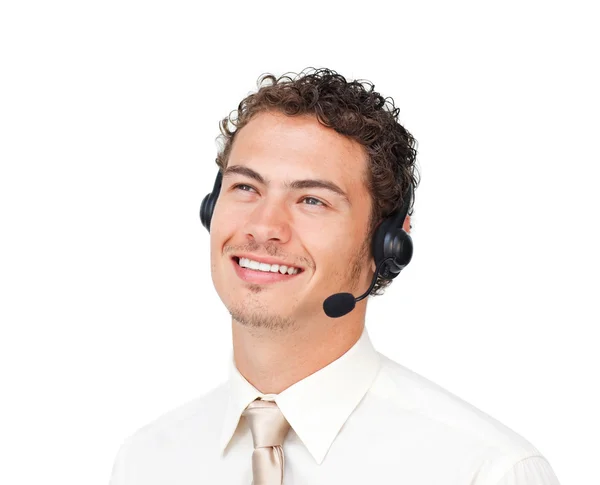 Stock image Hispanic customer service agent with headset