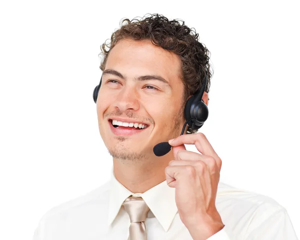 Delighted customer service agent with headset on — Stock Photo, Image