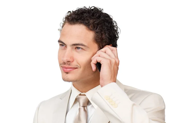 Attractive hispanic businessman on phone — Stock Photo, Image
