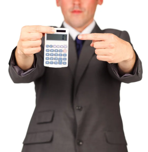 Podnikatel drží kalkulačka — Stock fotografie