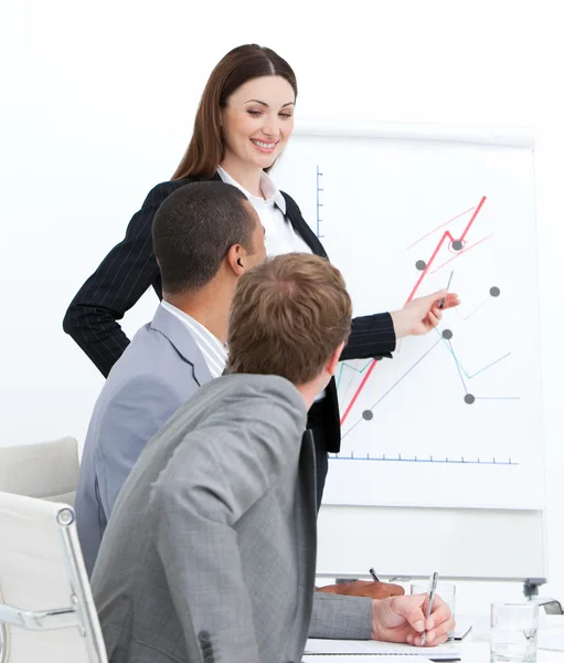 Smiling woman doing a presentation — Stock Photo, Image