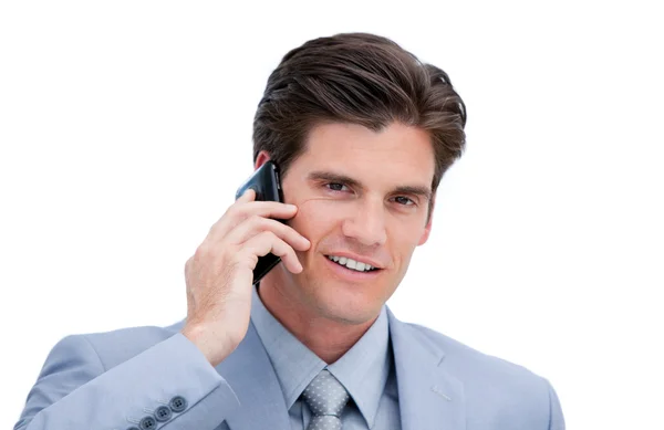 Porträtt av en stilig affärsman prata telefon — Stockfoto