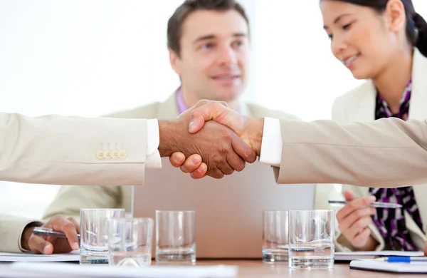 Close-up of two business greeting each other — Stock Photo, Image