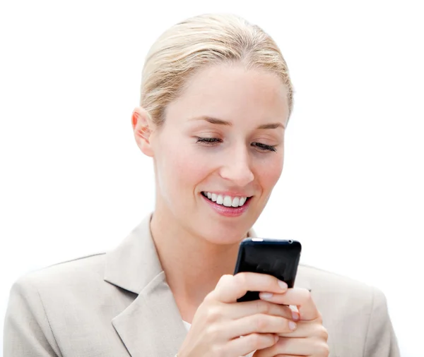 Portrait of a self-assured businesswoman sending a text — Stock Photo, Image