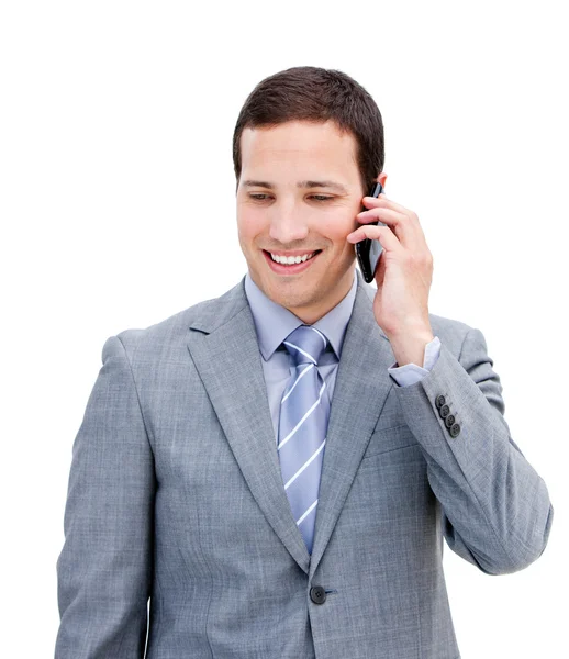 Portrait of a serious businessman on phone — Stock Photo, Image