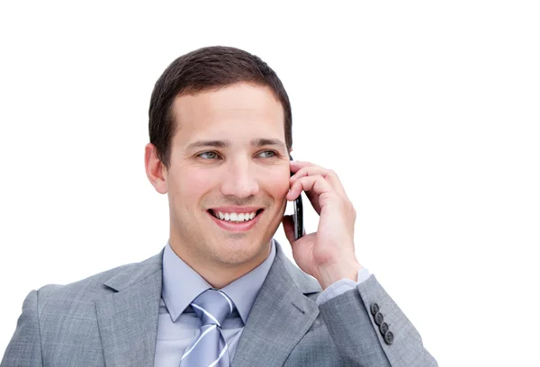Porträtt av en lycklig affärsman på telefon — Stockfoto