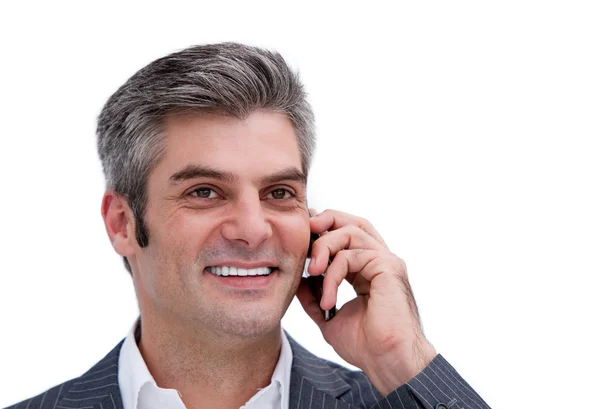 Porträt eines positiven Geschäftsmannes am Telefon — Stockfoto