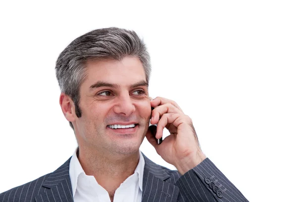 Porträt eines charmanten Geschäftsmannes am Telefon — Stockfoto