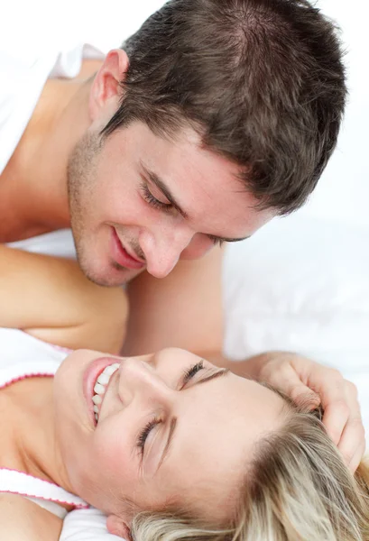 Lovers lying in bed — Stock Photo, Image