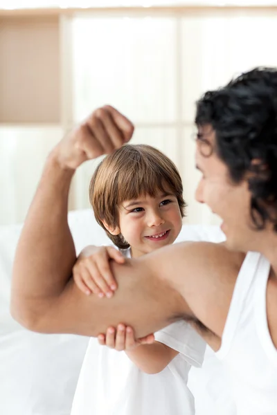Little boy having fun with his father — Stock Photo, Image