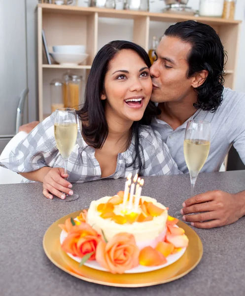 Affectionate couple celebrating — Zdjęcie stockowe