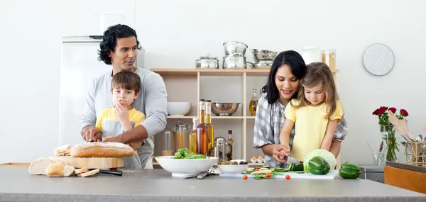 Portret rodziny przygotowuje obiad — Zdjęcie stockowe