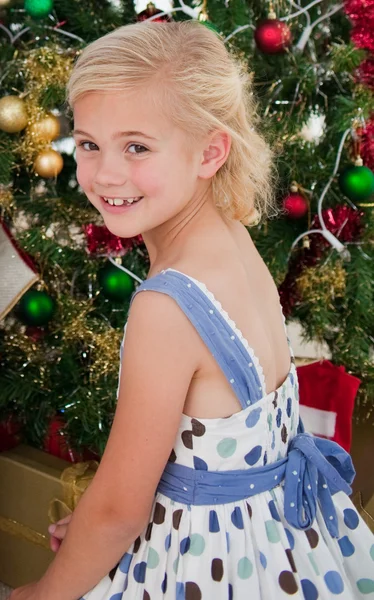 在圣诞节的时候一个小女孩的肖像 — 图库照片