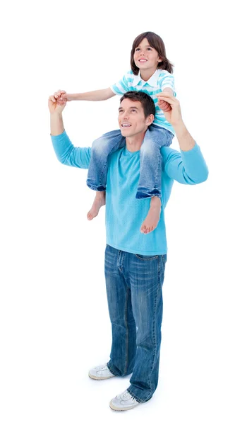 Charismatic father giving his son piggyback ride — Stock Photo, Image