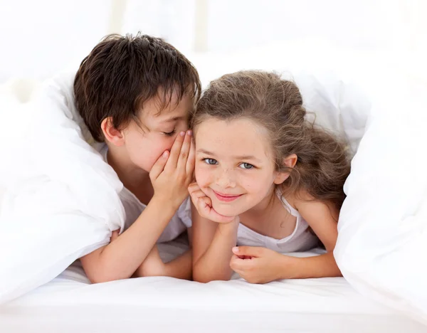 Little boy telling a secret to his sister — Stock Photo, Image