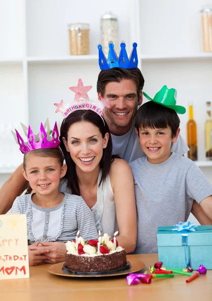Happy Mother celebrating her birthday with her family — Stock Photo, Image