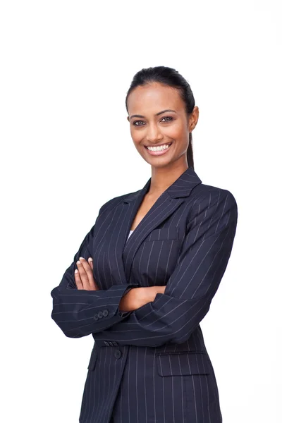 Smiling businesswoman with folded arms — Stock Photo, Image