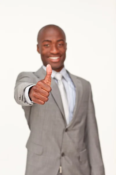 Ethnic businessman with thumbs up — Stock Photo, Image