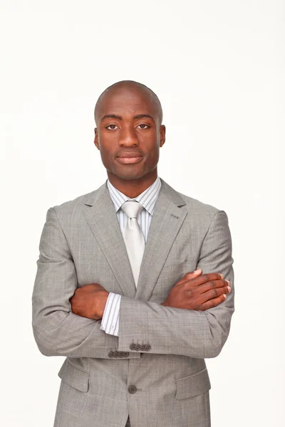 Jistý afro-american podnikatel se založenýma rukama — Stock fotografie